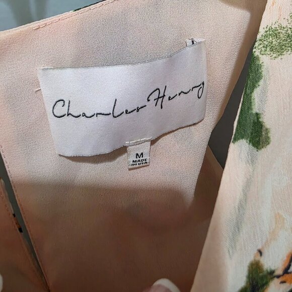 Charles Henry Pink Floral Cold Shoulder Dress Size M Double Lined Made in USA - Picture 4 of 8